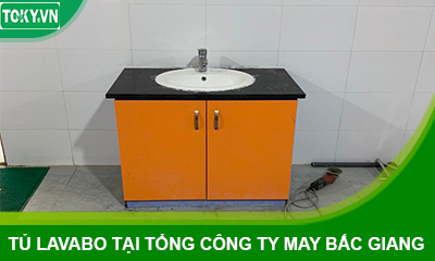 Lắp đặt tủ lavabo compact hpl tại tổng công ty may Bắc Giang