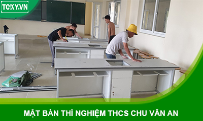 Mặt bàn phòng thí nghiệm lý hóa chịu axit THCS Chu Văn An