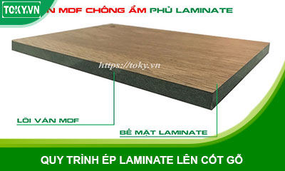 Quy trình ép tấm laminate lên cốt gỗ vách ngăn vệ sinh