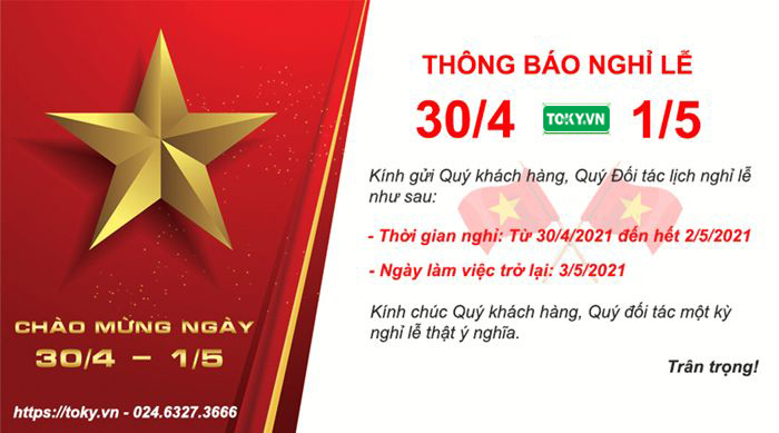 Vách ngăn vệ sinh TOKY thông báo lịch nghỉ lễ 30/4/2022