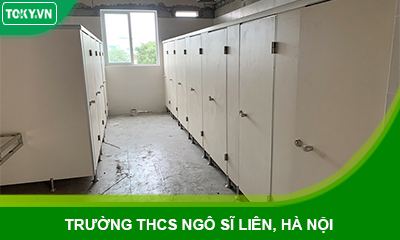 Thi công vách ngăn vệ sinh compact trường THCS Ngô Sĩ Liên