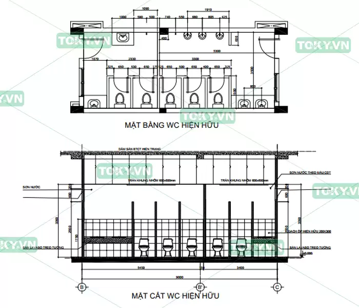 Bản vẽ mặt bằng thiết kế vách ngăn vệ sinh