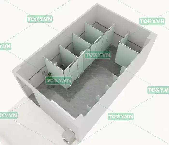 Bản vẽ 3D thiết kế vách ngăn vệ sinh