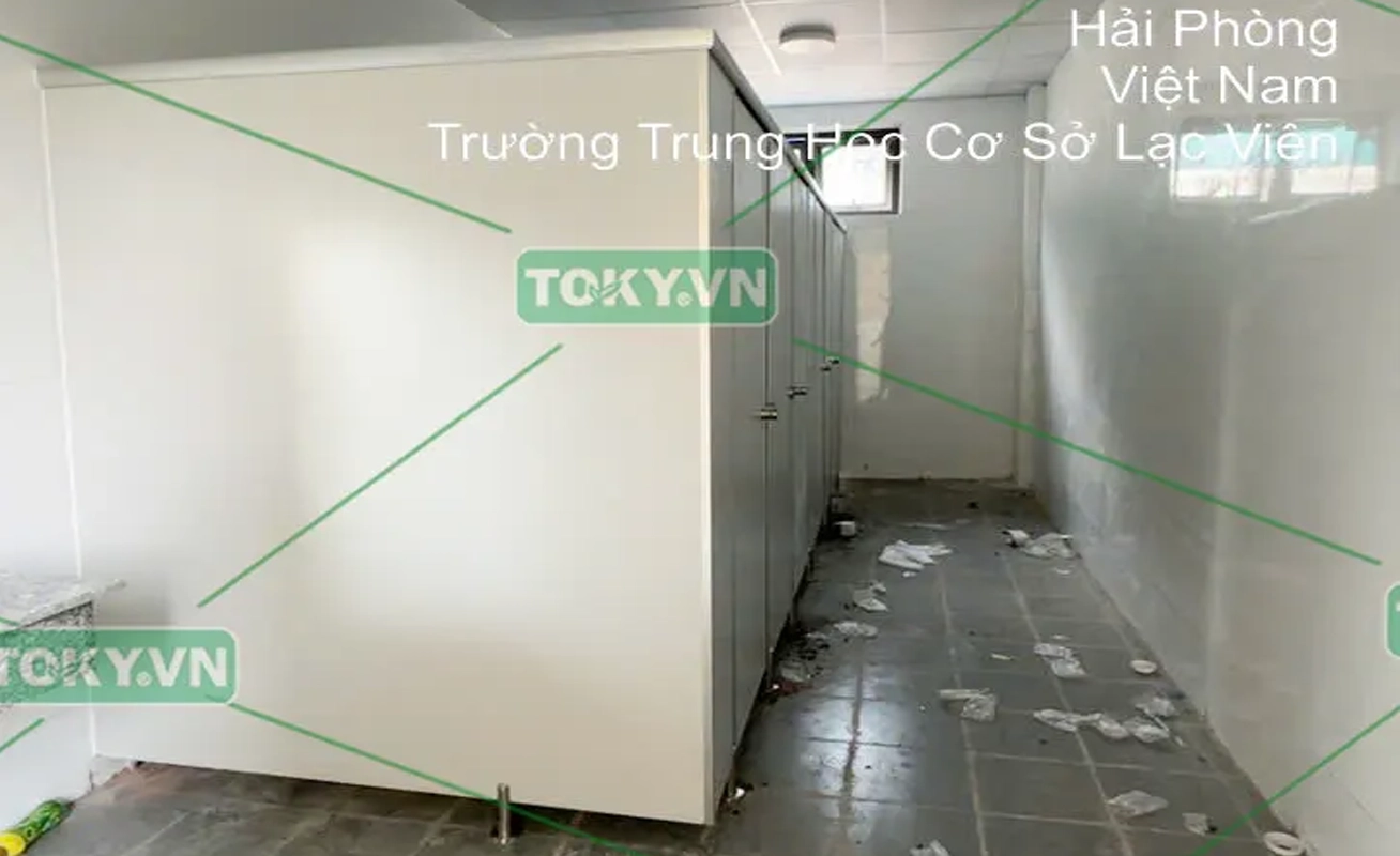 Dự án thi công vách ngăn vệ sinh Trường THCS Lạc Viên – Hải Phòng (200m²)