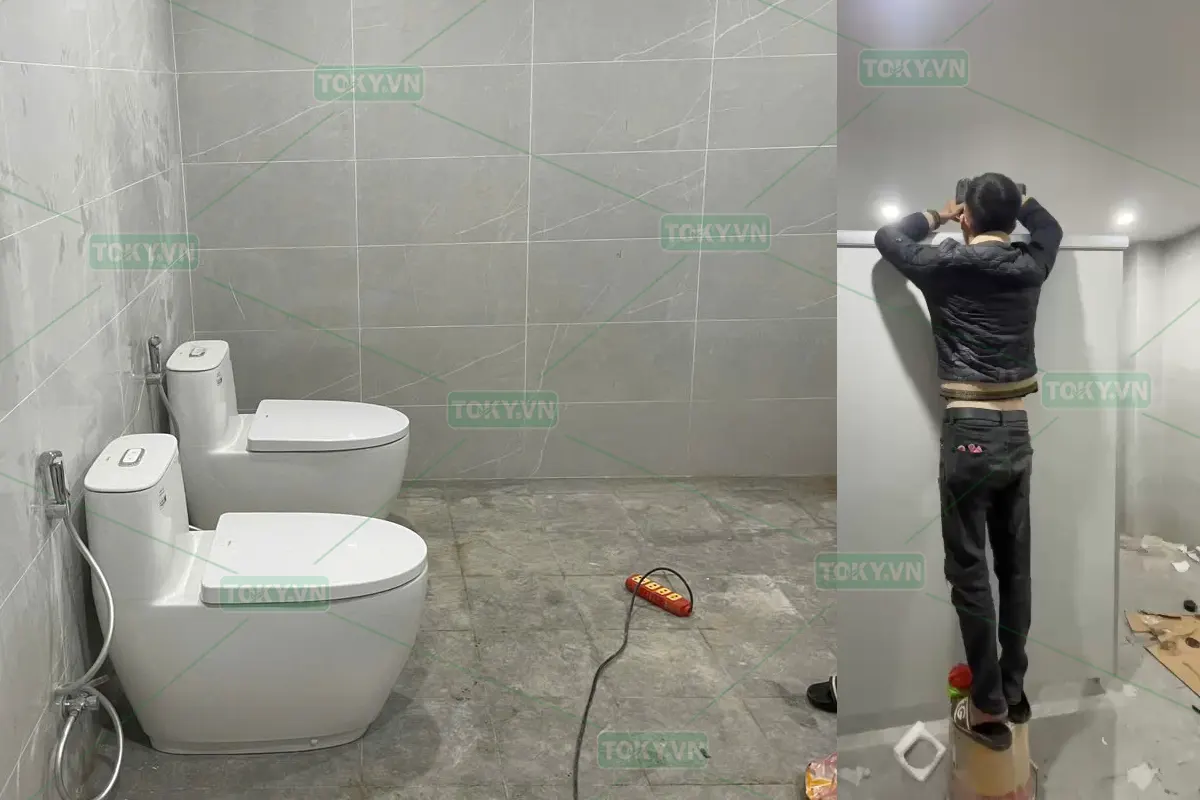 Hoàn thiện thi công vách ngăn vệ sinh cho Tổ hợp văn phòng số 5 Thành Công