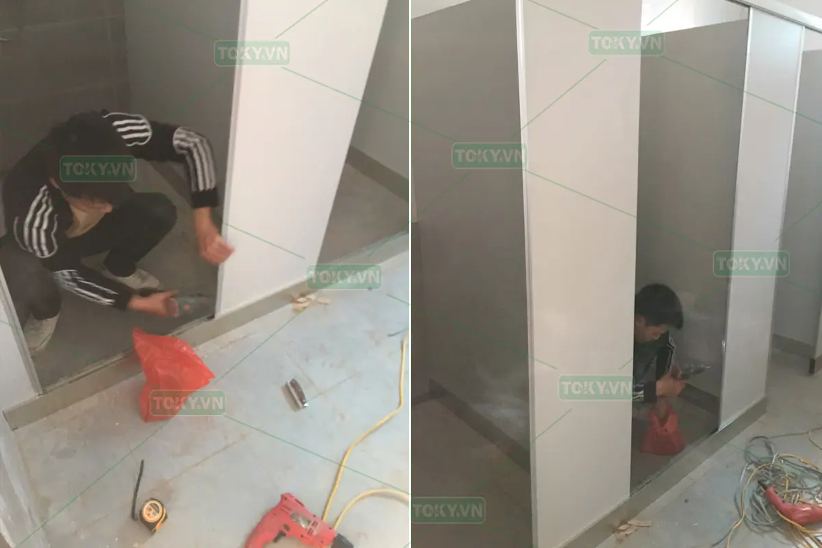 Hoàn thiện tấm compact vách ngăn vệ sinh cho Doanh trại quân đội – Bắc Giang