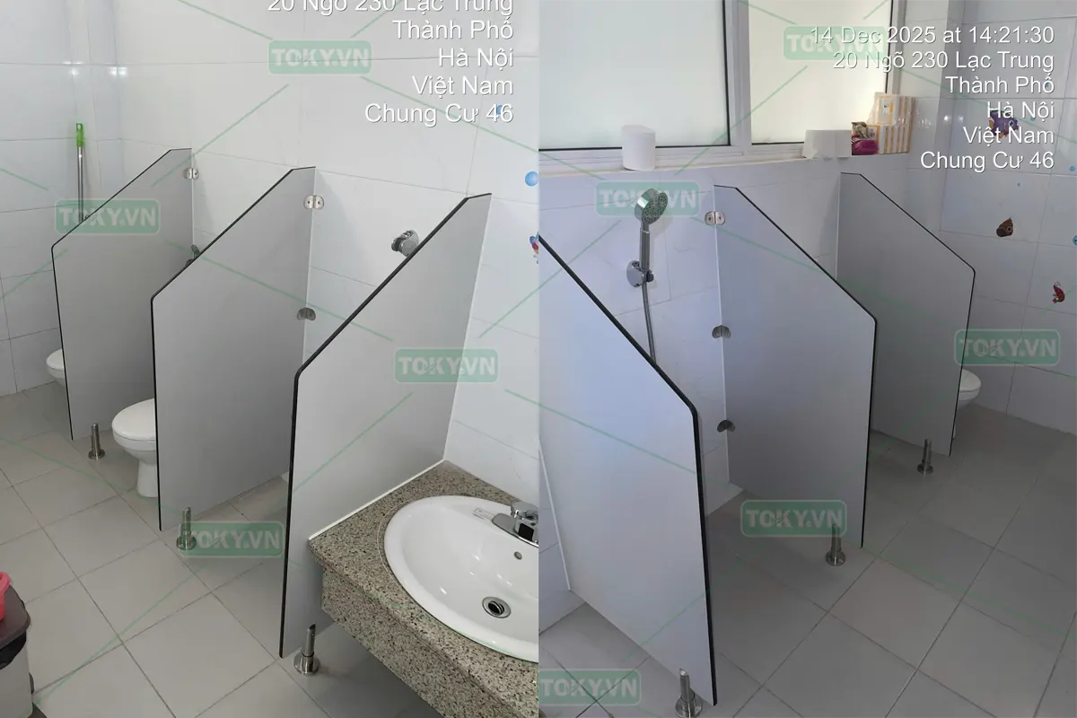 TOKY thi công vách ngăn vệ sinh Trường Mầm non Ánh Sao