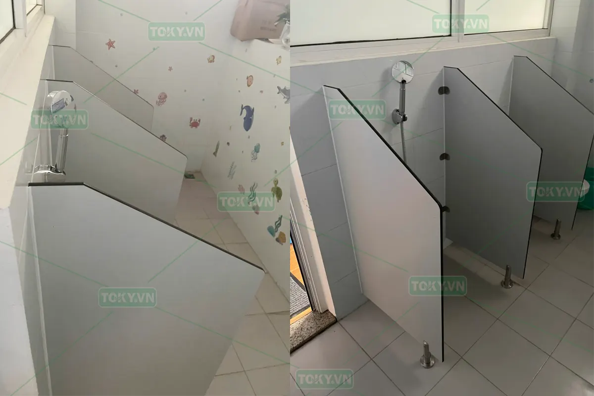 TOKY thi công vách ngăn vệ sinh Trường Mầm non Ánh Sao