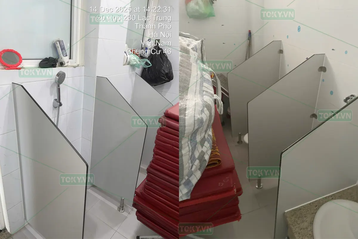 TOKY thi công vách ngăn vệ sinh Trường Mầm non Ánh Sao