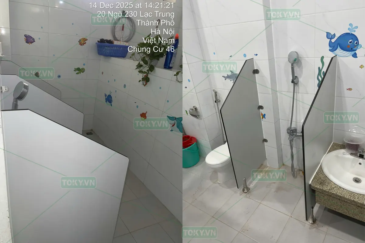 TOKY thi công vách ngăn vệ sinh Trường Mầm non Ánh Sao