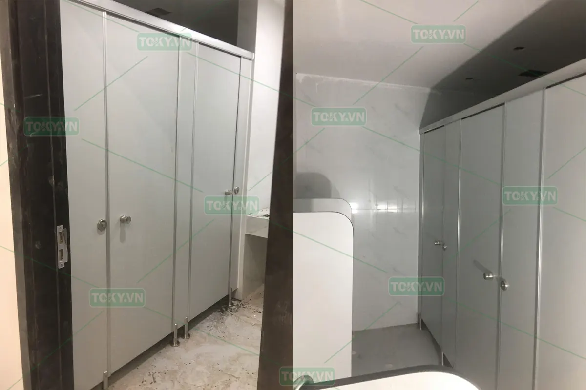 TOKY hoàn thiện vách ngăn vệ sinh compact cho Biệt thự tại đê Bát Tràng
