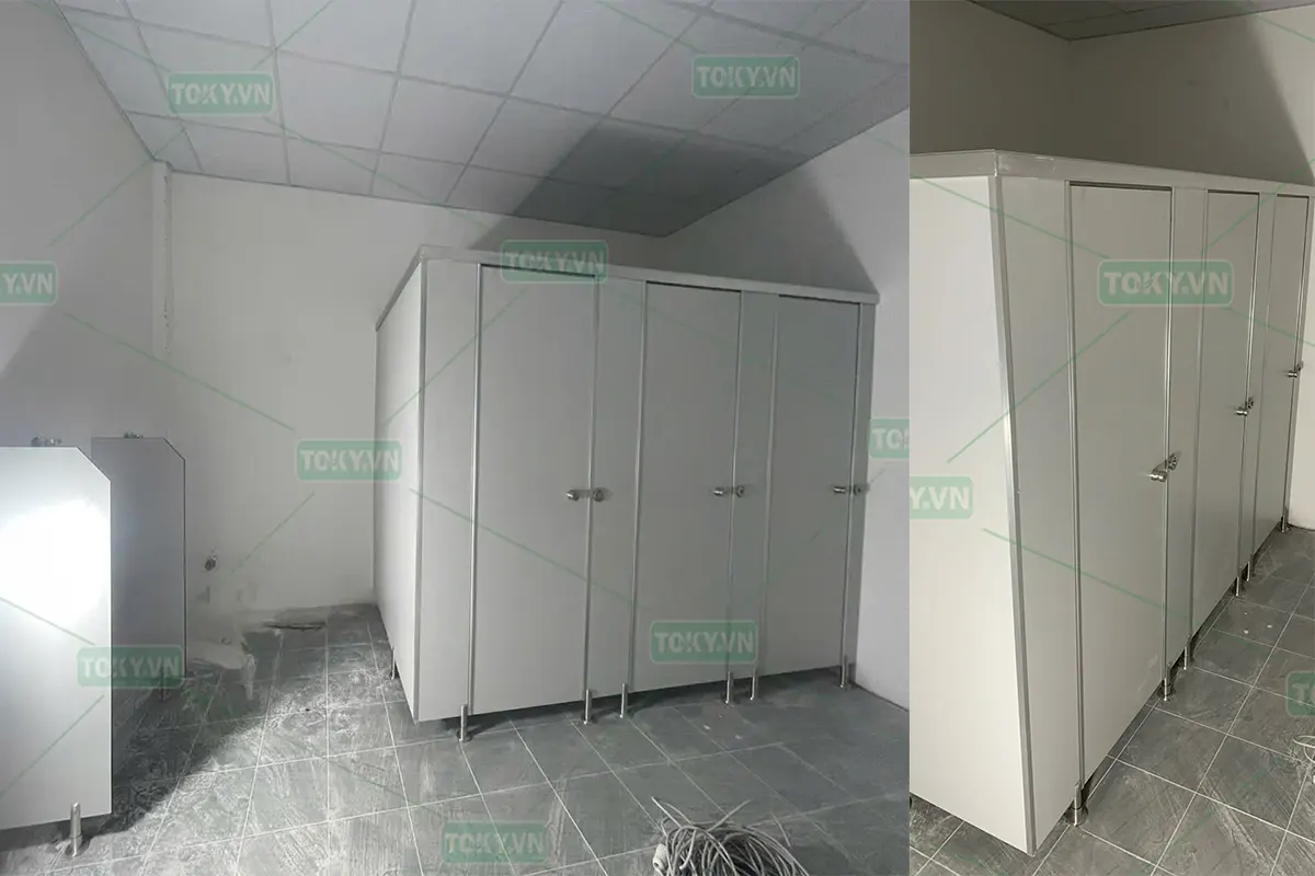 Vách ngăn vệ sinh tấm Compact cho Nhà máy Sản xuất Thiết bị nâng hạ – cẩu trục – kết cấu thép