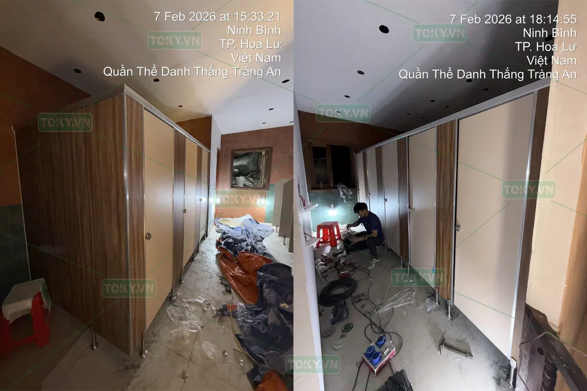 TOKY thi công 250m2 vách ngăn vệ sinh cho Bến thuyền Tràng An