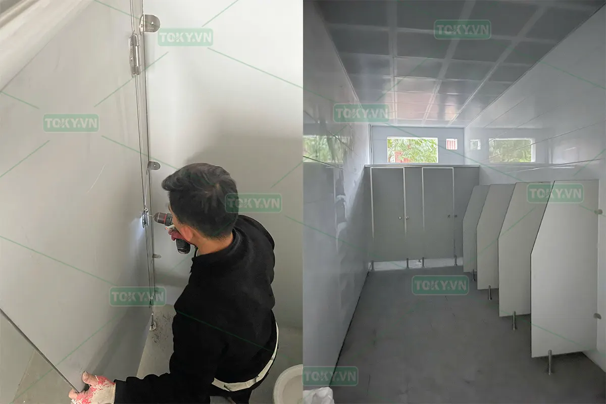 TOKY thi công vách ngăn vệ sinh Nhà văn hóa thôn Thanh Cương