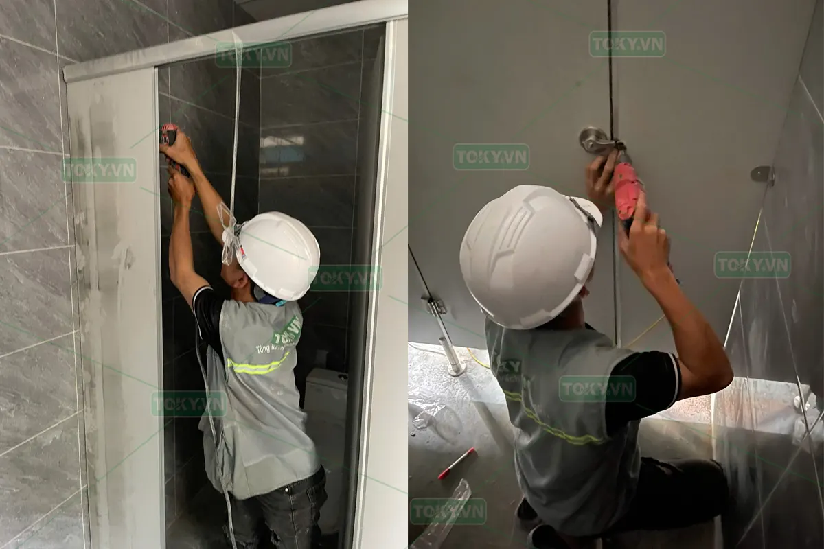 300m2 vách ngăn vệ sinh tòa B5 + B7 Đại học PCCC Thanh Xuân