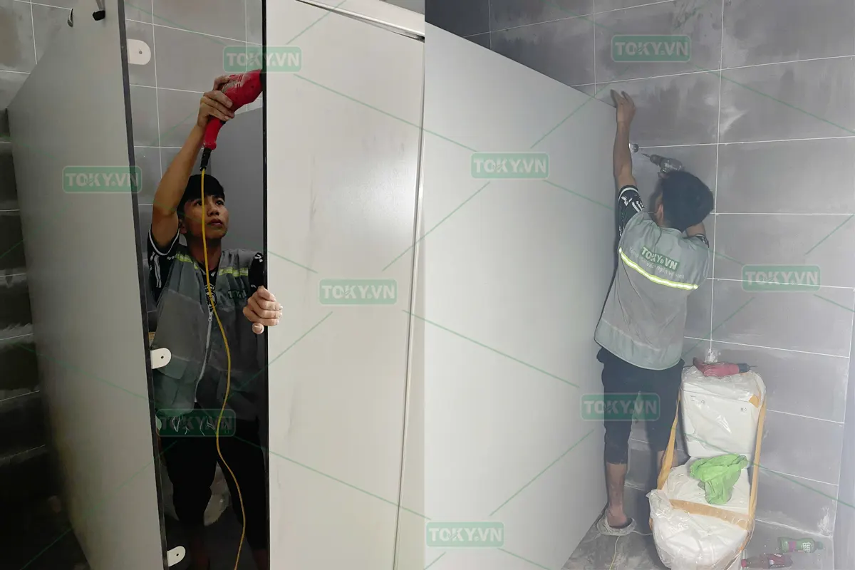350m² vách ngăn vệ sinh nhà máy Biene – Bài toán thi công thực tế và cách TOKY triển khai