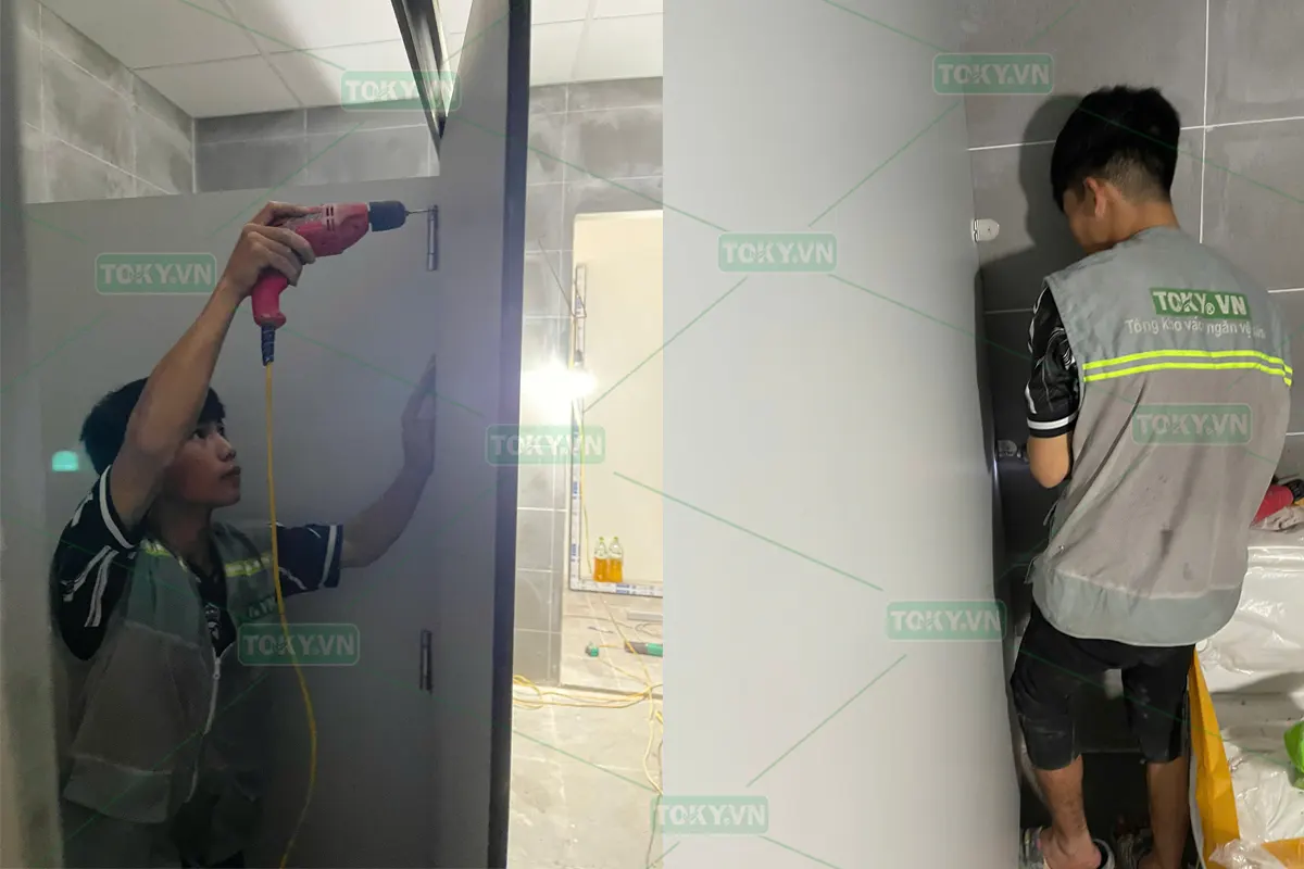 350m² vách ngăn vệ sinh nhà máy Biene – Bài toán thi công thực tế và cách TOKY triển khai