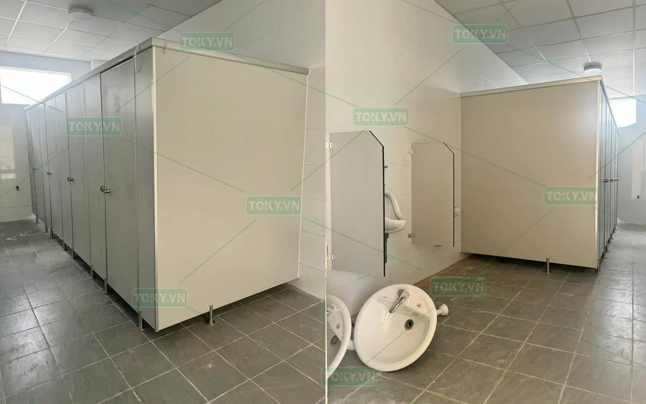 TOKY hoàn thiện đợt 2 vách ngăn vệ sinh Trường THCS Lạc Viên 200m2