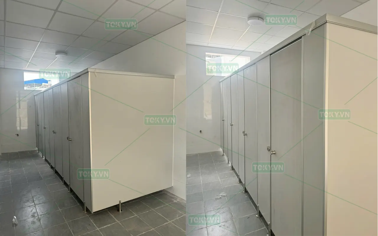 TOKY hoàn thiện đợt 2 vách ngăn vệ sinh Trường THCS Lạc Viên 200m2