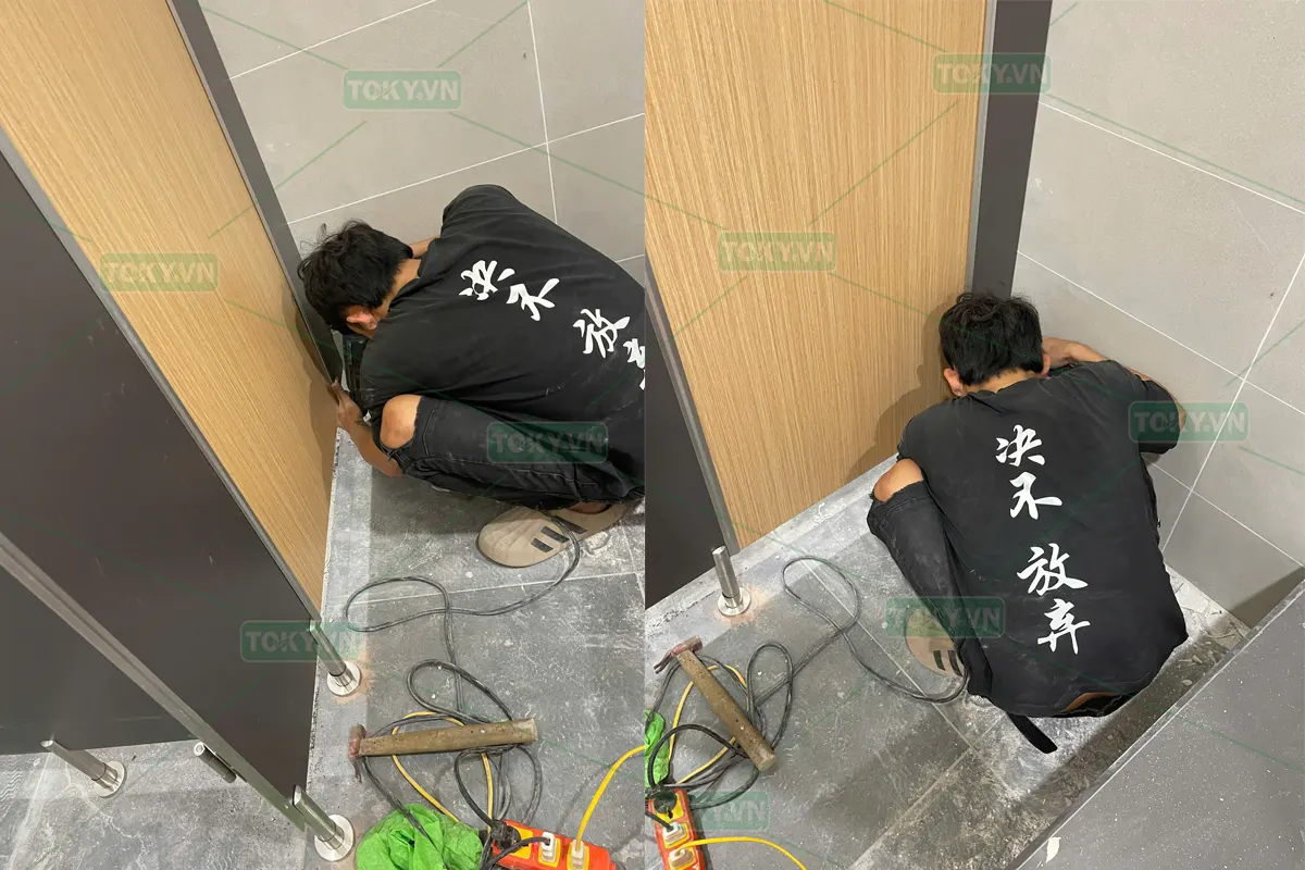 TOKY thi công 100m2 vách ngăn vệ sinh cho phòng tập The Charm Kickfit