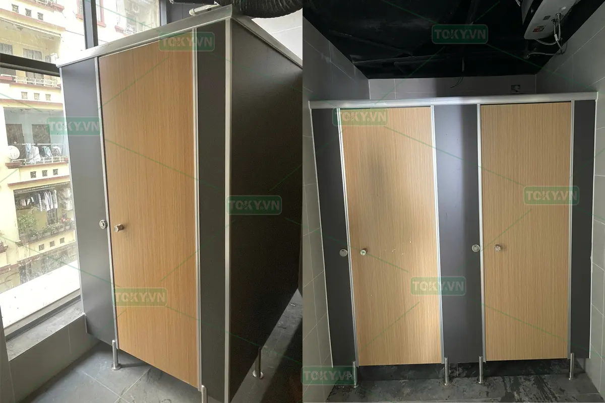 TOKY thi công 100m2 vách ngăn vệ sinh cho phòng tập The Charm Kickfit