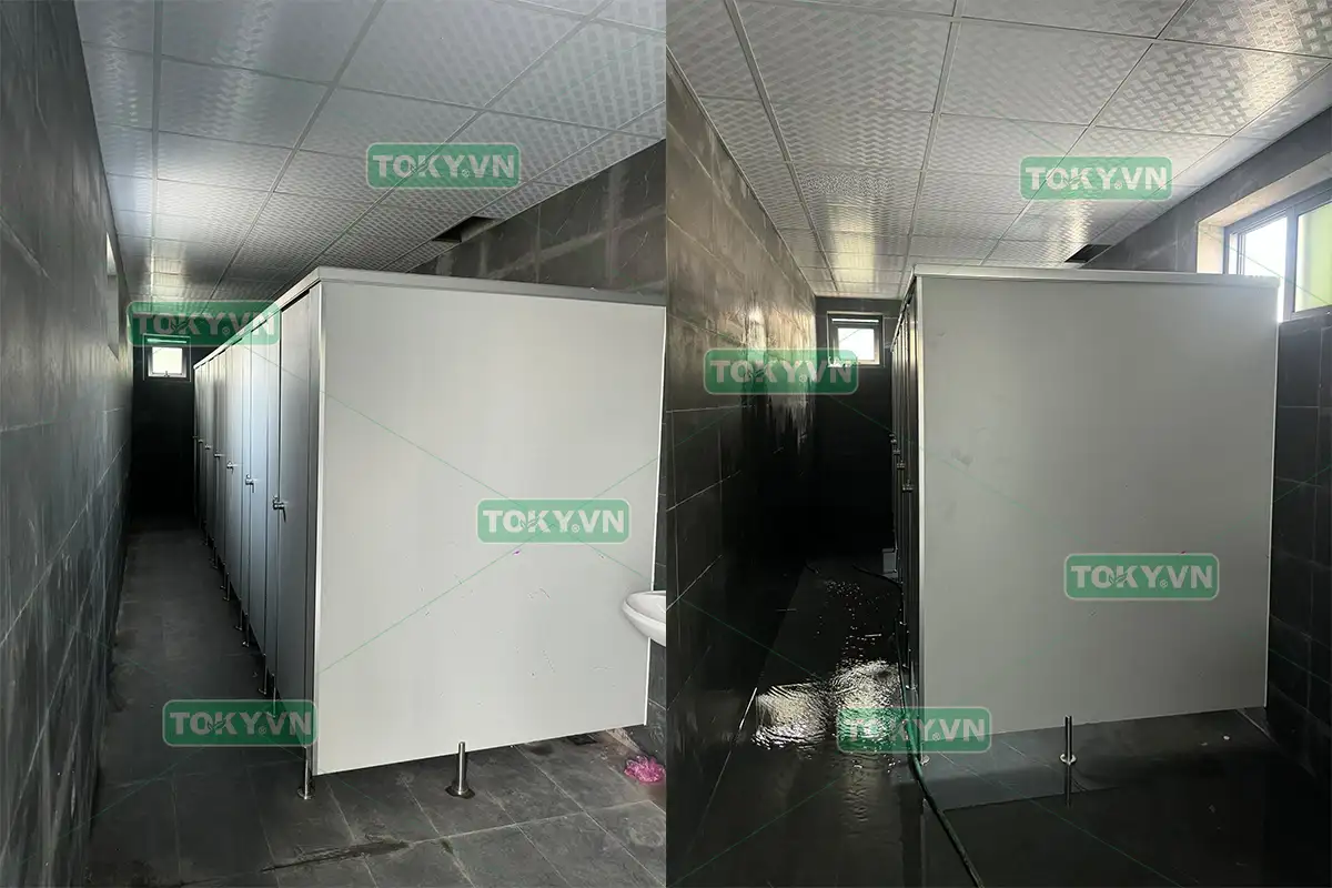 Toky hoàn thiện 150m2 thi công vách ngăn vệ sinh tại cụm CN Khánh Thượng
