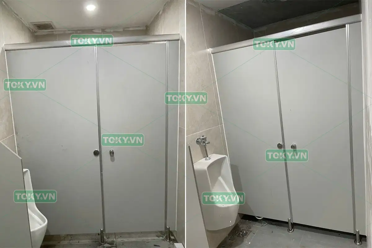 Hoàn thiện thi công vách ngăn vệ sinh cho tòa nhà văn phòng tại 45 Trần Thái Tông