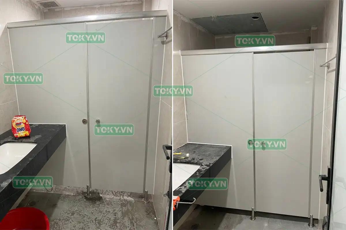 Hoàn thiện thi công vách ngăn vệ sinh cho tòa nhà văn phòng tại 45 Trần Thái Tông