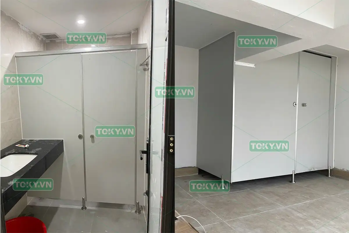 Hoàn thiện thi công vách ngăn vệ sinh cho tòa nhà văn phòng tại 45 Trần Thái Tông