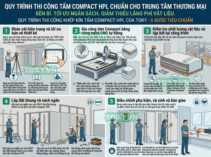 Quy trình thi công tấm Compact HPL cho trung tâm thương mại chuẩn kỹ thuật