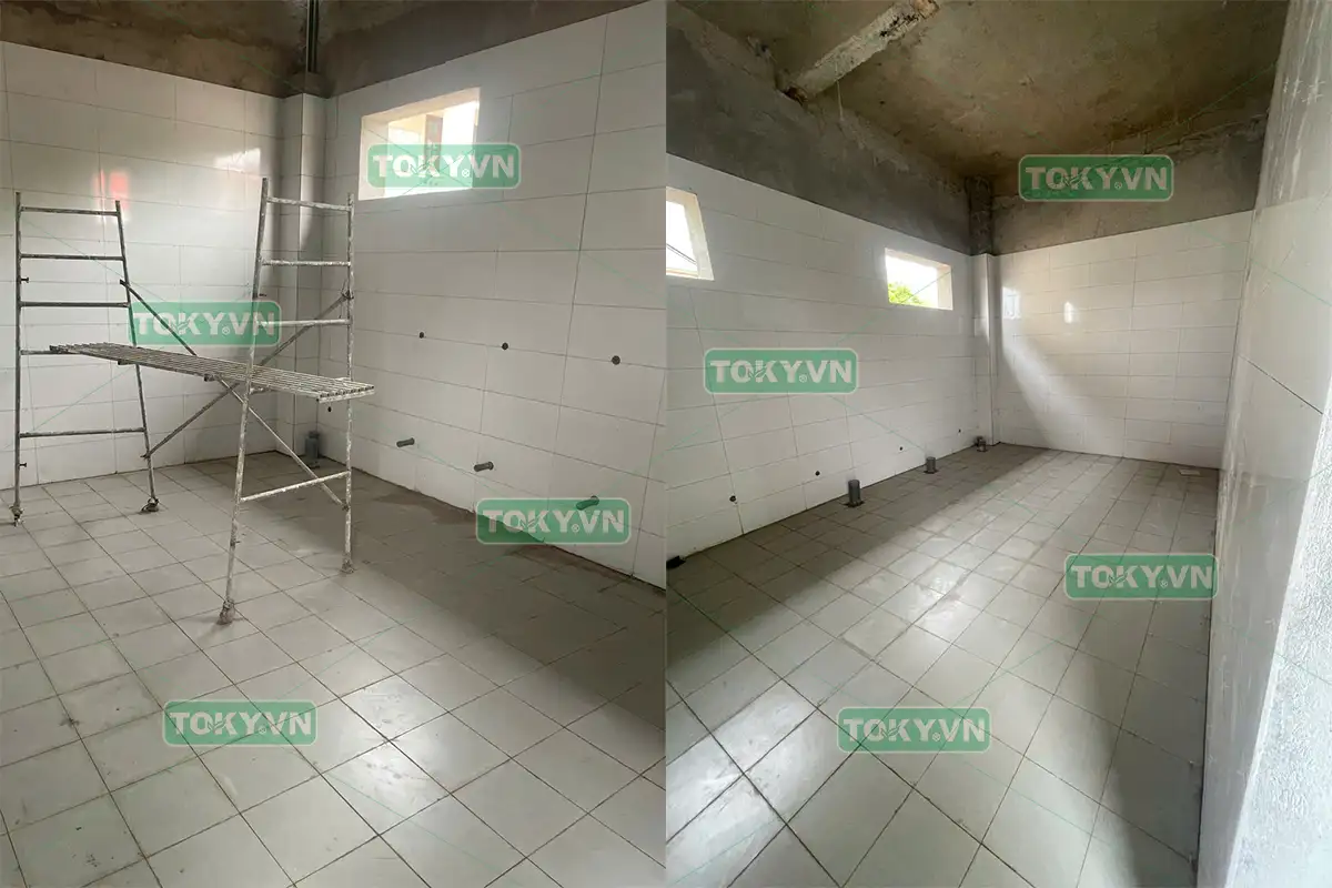 Toky hoàn thiện 100m2  thi công vách ngăn vệ sinh tại trường THCS An Nội