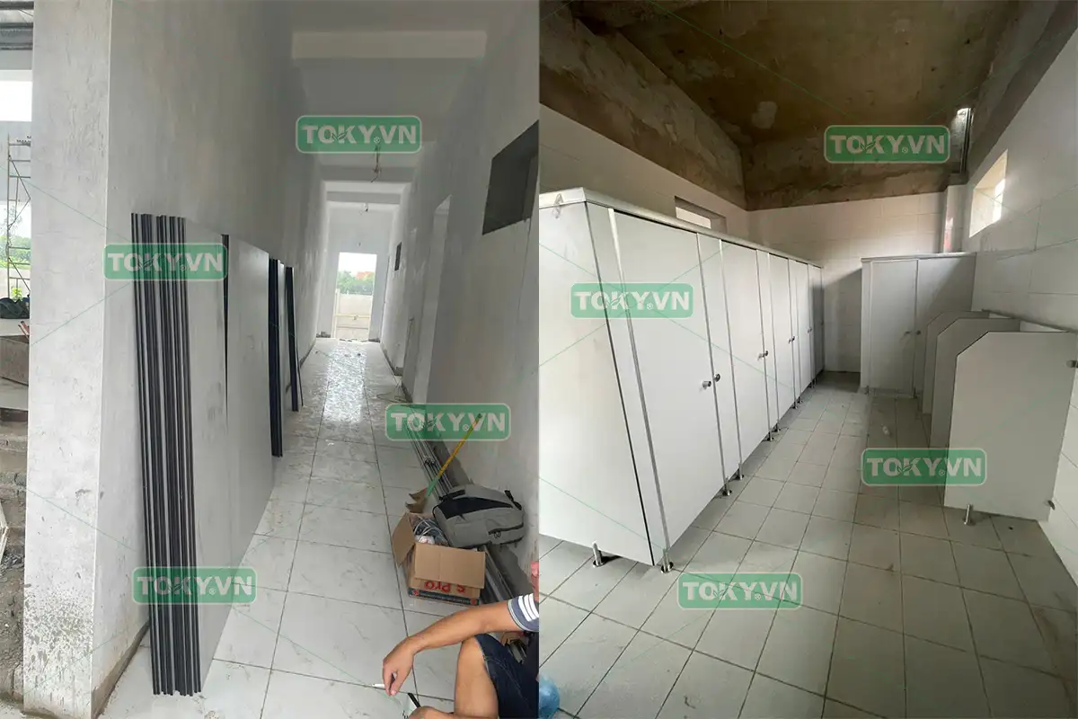 Toky hoàn thiện 100m2  thi công vách ngăn vệ sinh tại trường THCS An Nội