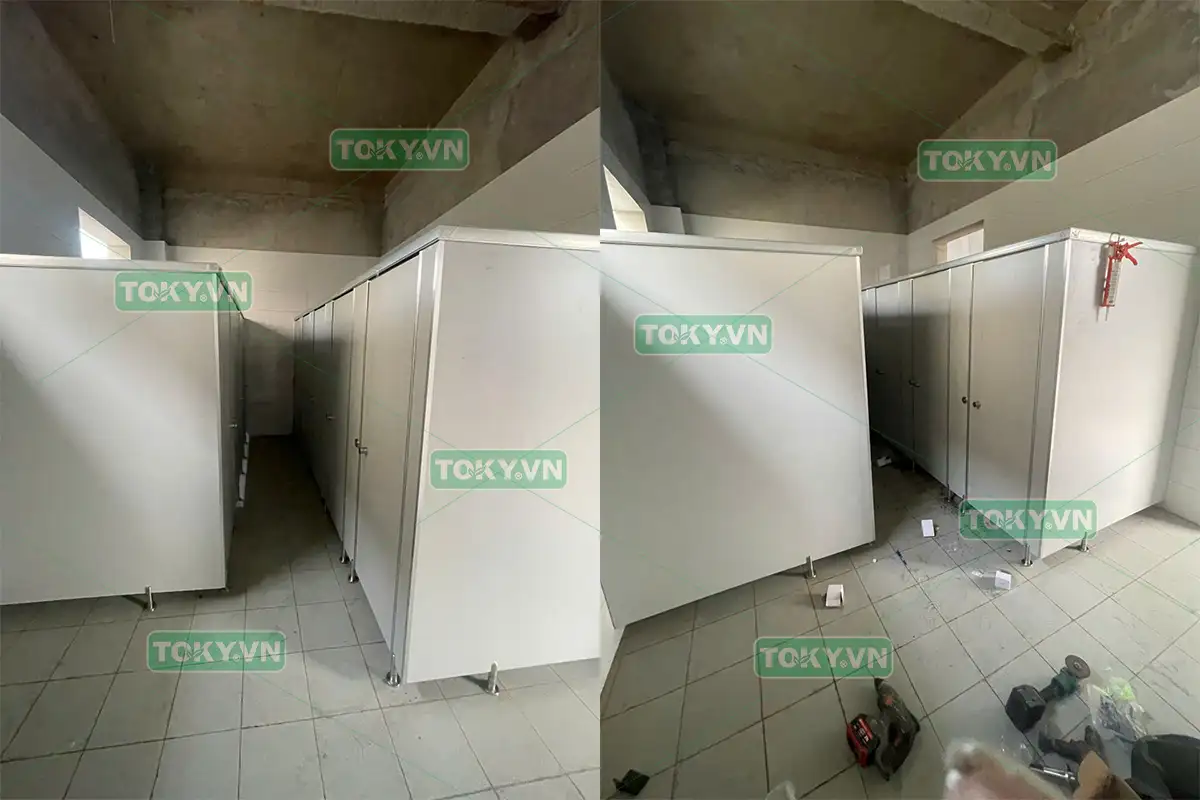 Toky hoàn thiện 100m2 thi công vách ngăn vệ sinh tại trường THCS An Nội