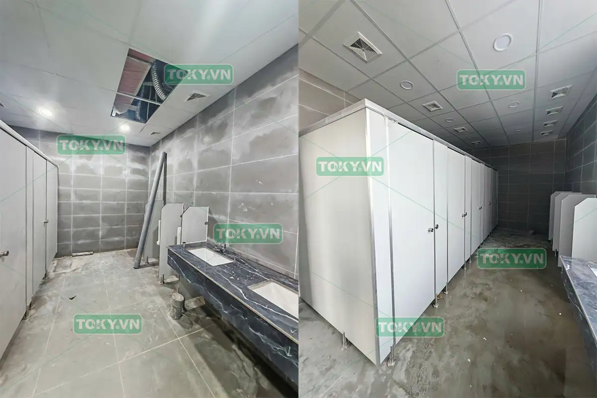 Toky thực hiện 200m2 thi công vách ngăn vệ sinh tại nhà máy Biene Việt Nam