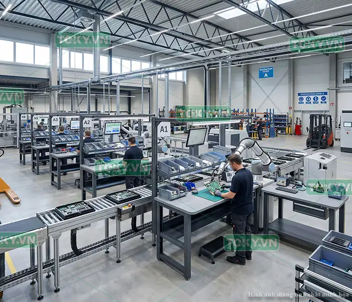 Ứng dụng tấm Compact HPL cho nhà máy 3 Ứng dụng tấm Compact HPL cho nhà máy làm mặt bàn thao tác và tủ Locker