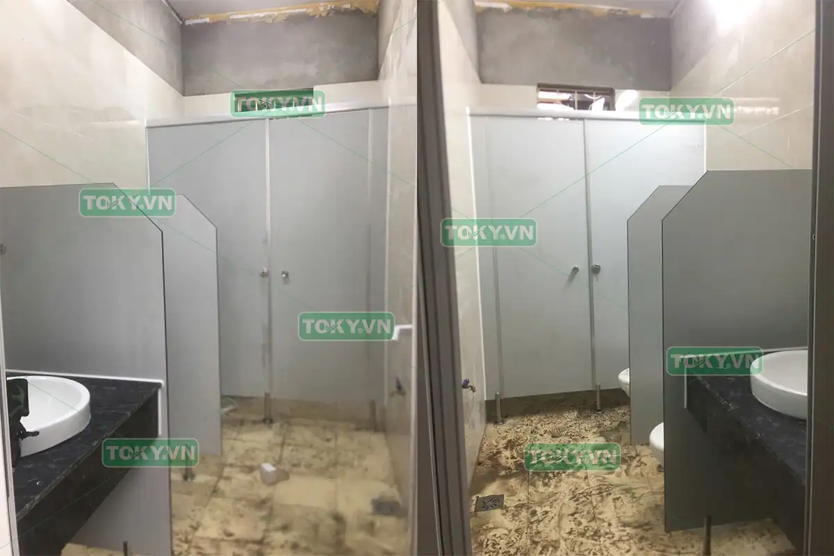 Toky hoàn thiện 40m2 vách ngăn vệ sinh Compact tại nhà văn hóa thôn Trung