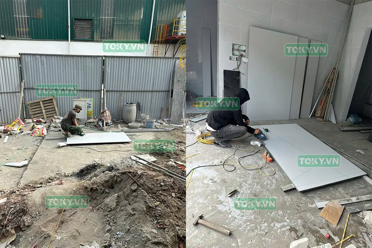 TOKY hoàn thiện 100m2 thi công vách ngăn vệ sinh tại nhà máy KCN Thụy Vân