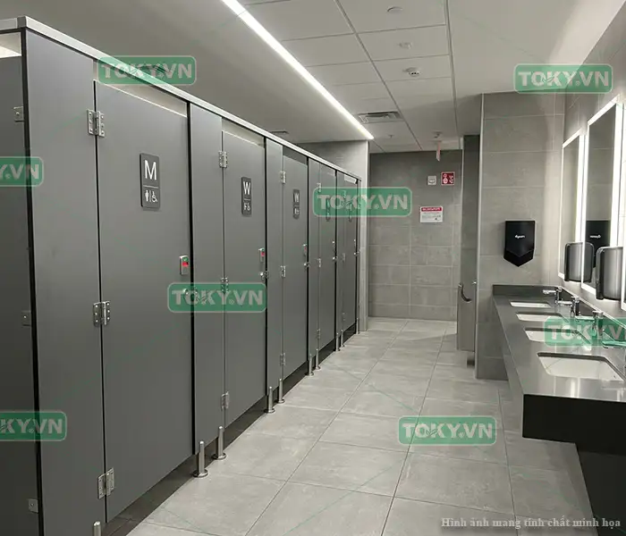 Tấm Compact HPL cho nhà vệ sinh công cộng - giải pháp tối ưu 2026 3 Quy trình thi công vách ngăn vệ sinh cho nhà vệ sinh công cộng chuyên nghiệp tại TOKY