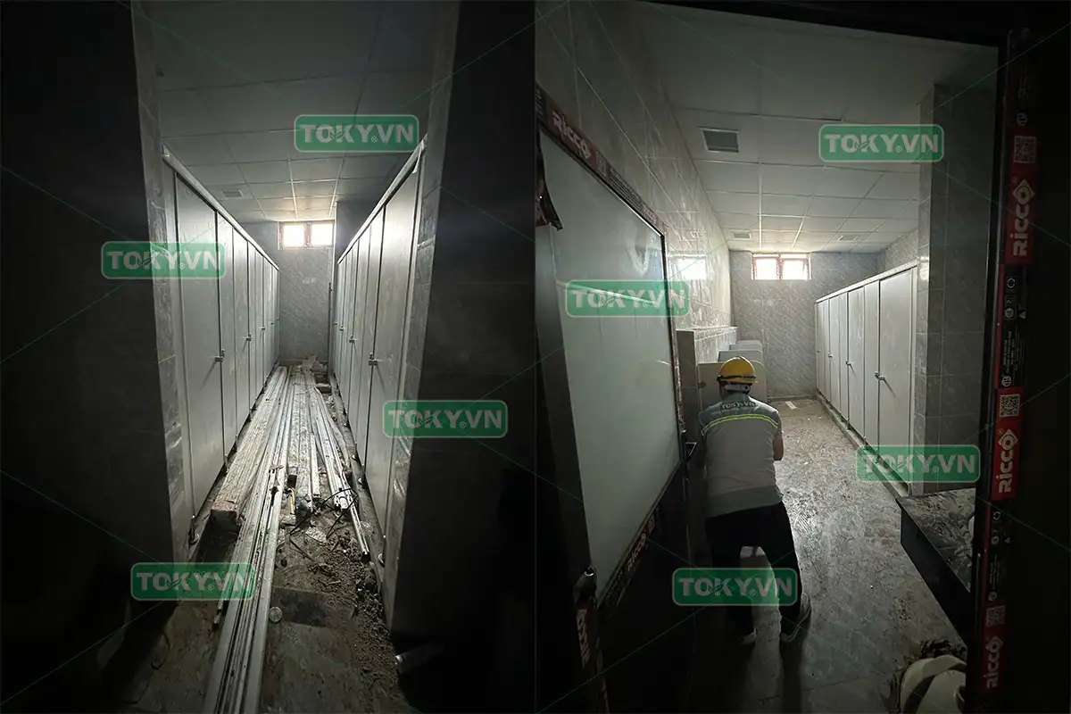 TOKY bàn giao 1300m2 thi công vách ngăn vệ sinh compact tại nhà máy HDK Quảng Ninh