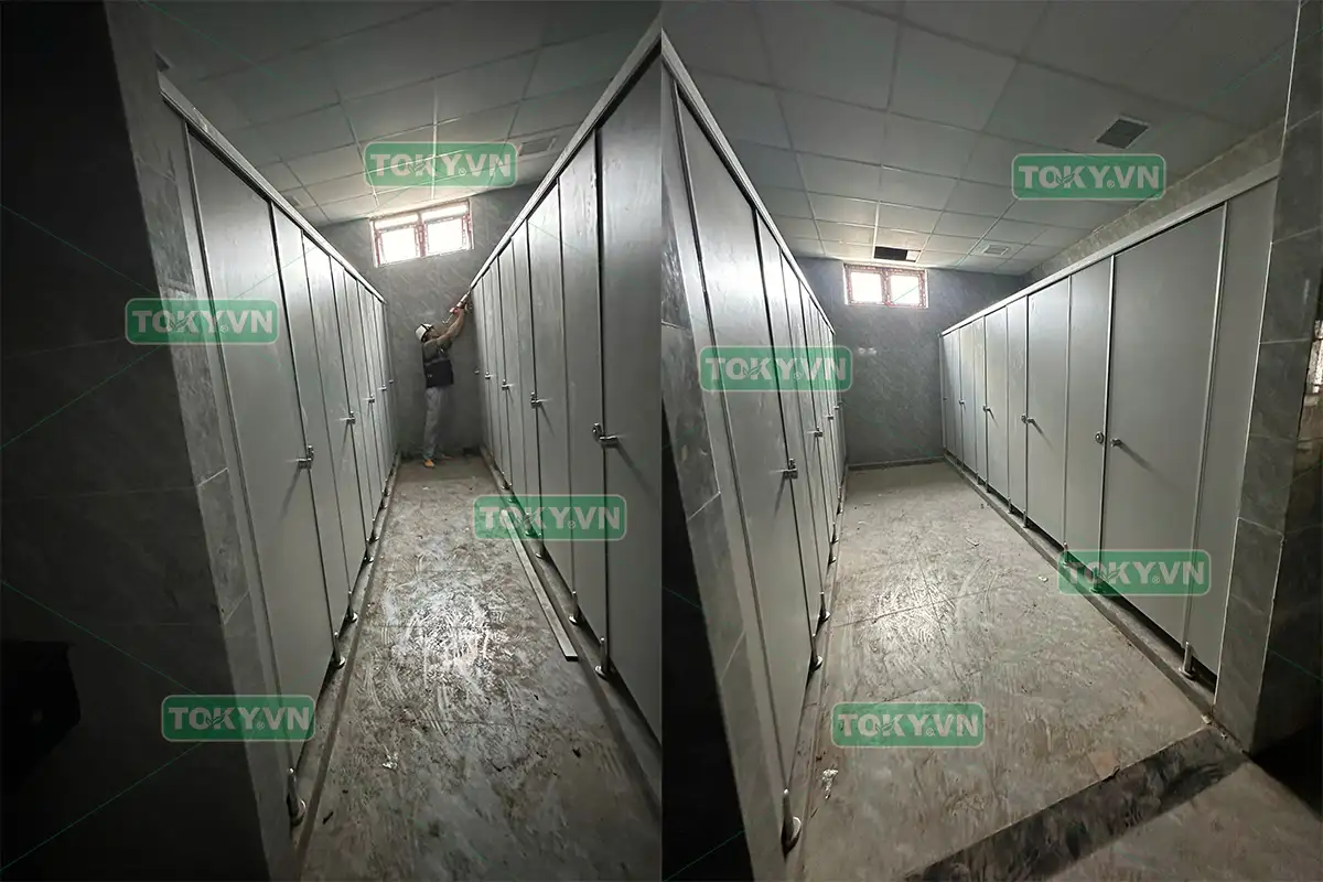 TOKY bàn giao 1300m2 thi công vách ngăn vệ sinh compact tại nhà máy HDK Quảng Ninh