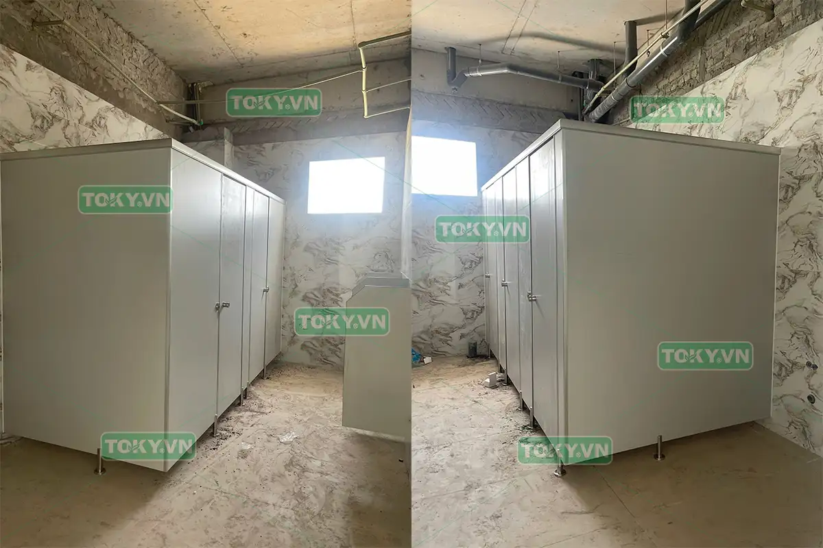 Toky thi công vách ngăn vệ sinh compact nhà máy Trường Thành Aluminium