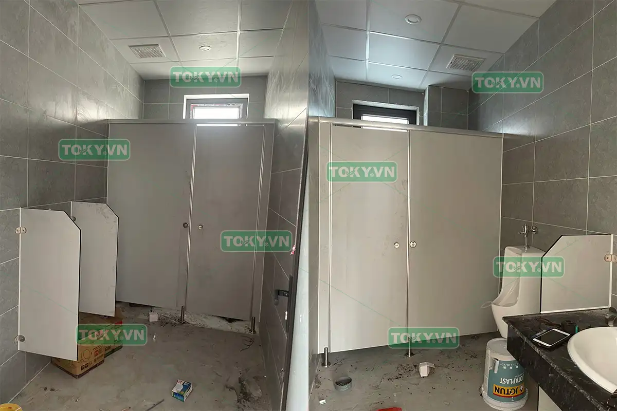 Toky thi công vách ngăn vệ sinh compact nhà máy Trường Thành Aluminium