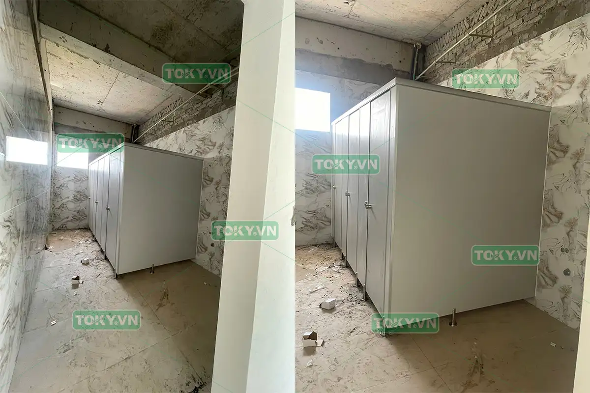 Toky thi công vách ngăn vệ sinh compact nhà máy Trường Thành Aluminium