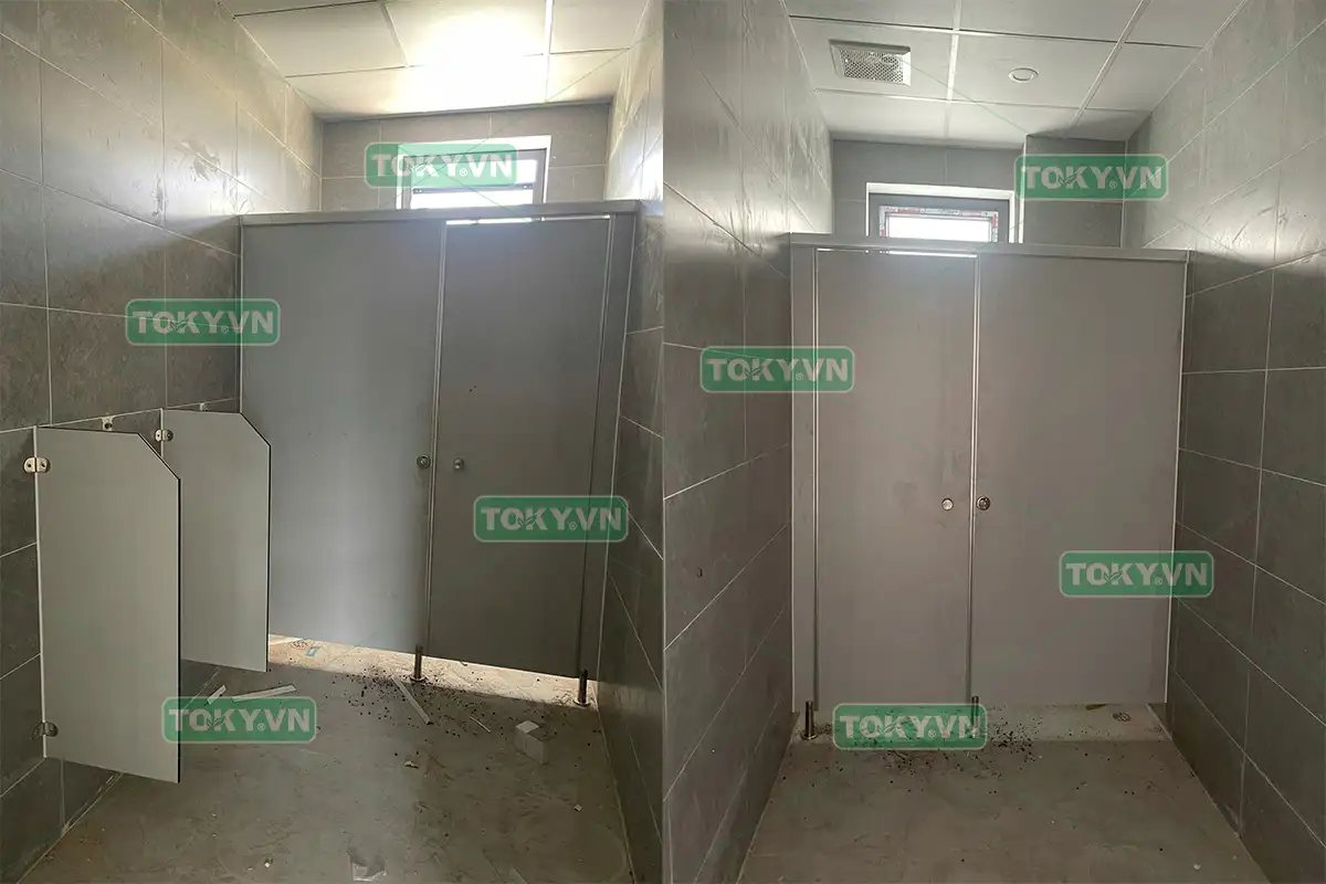 Toky thi công vách ngăn vệ sinh compact nhà máy Trường Thành Aluminium