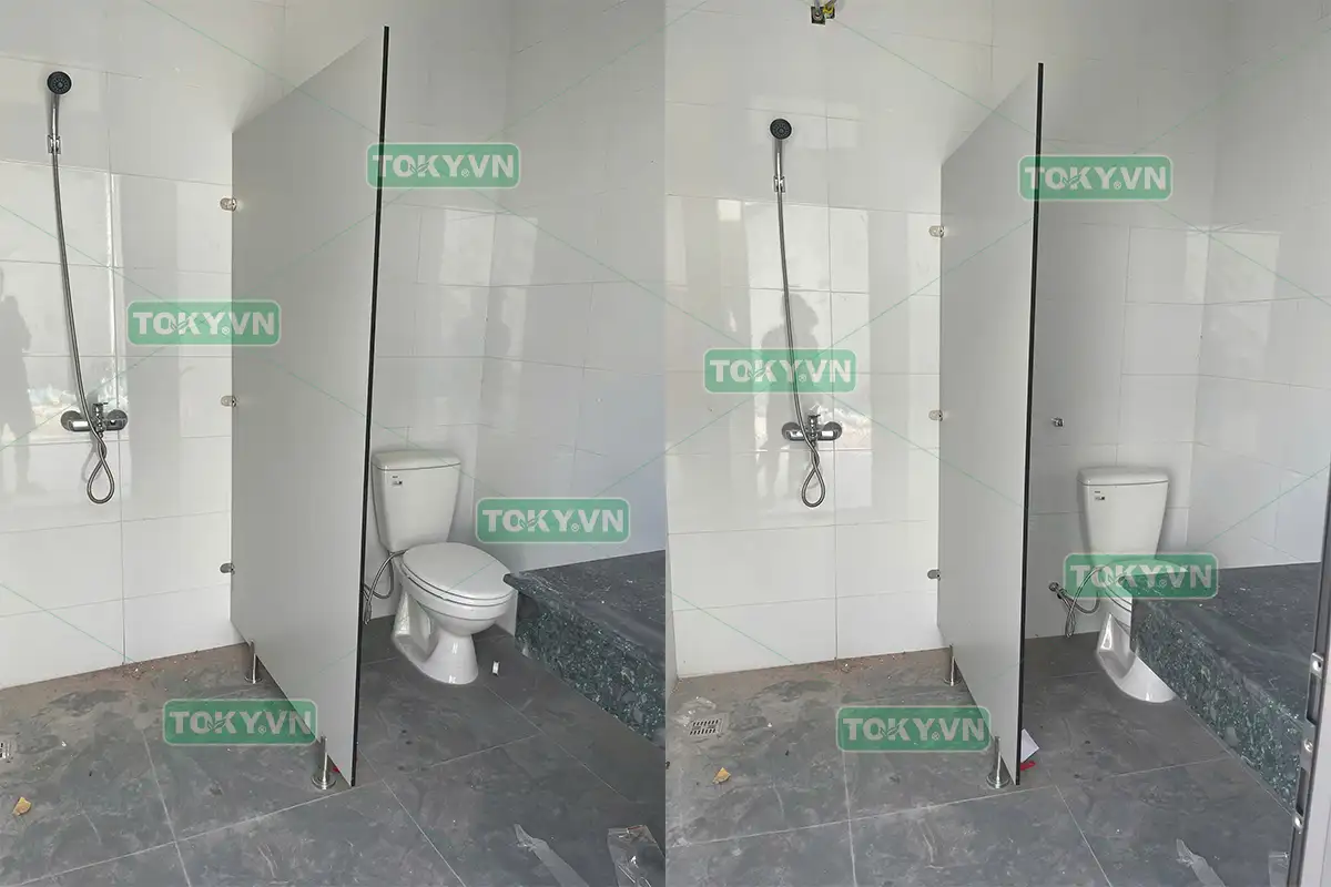 Toky thi công vách ngăn vệ sinh compact nhà máy Trường Thành Aluminium