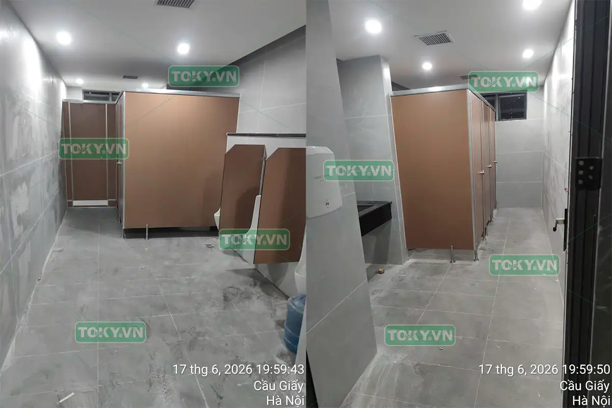 Toky hoàn thiện 100m2 thi công vách ngăn vệ sinh đợt 1 tại trụ sở cục đường bộ Việt Nam
