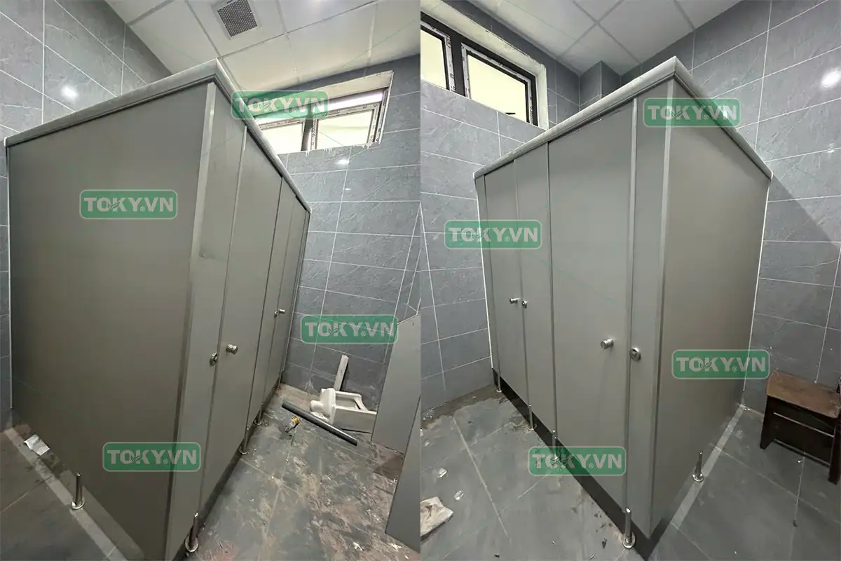 Toky hoàn thành 40m2 thi công vách ngăn vệ sinh tại trường đại học PCCC