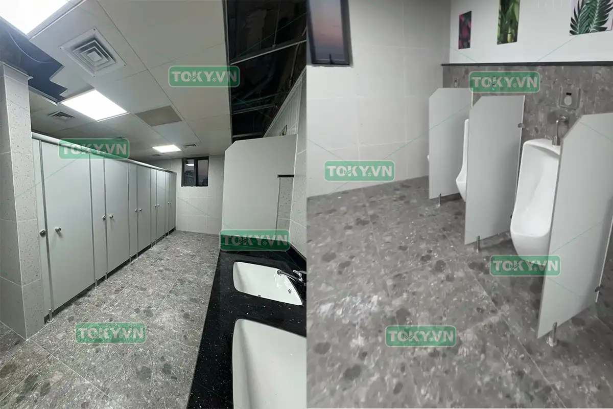 Toky thi công 90m2 vách ngăn vệ sinh compact tại công ty Vhomeplus Việt Nam