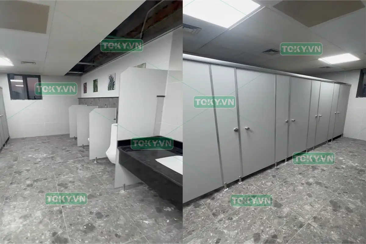 Toky thi công 90m2 vách ngăn vệ sinh compact tại công ty Vhomeplus Việt Nam