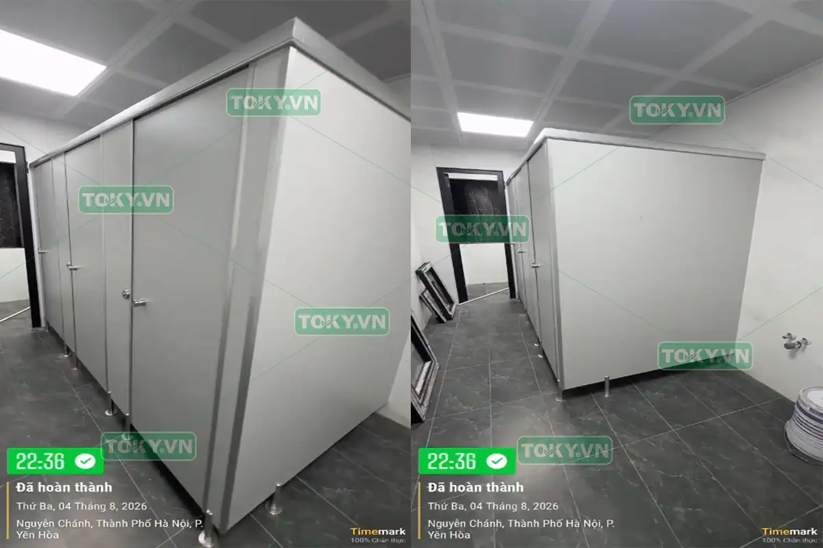 Toky thi công vách ngăn vệ sinh tại trường THCS Lương Thế Vinh, Hà Nội